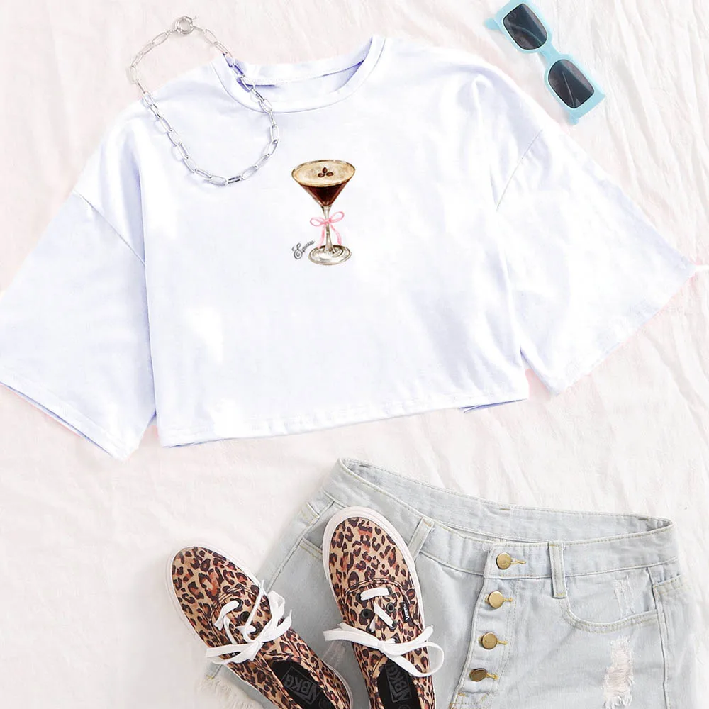 Sabrina Carpenter Espresso Album Crop Tops Sabrina Carpenter Music Gift for Fan Harajuku O-Neck Short Sleeves Crop Tops 3