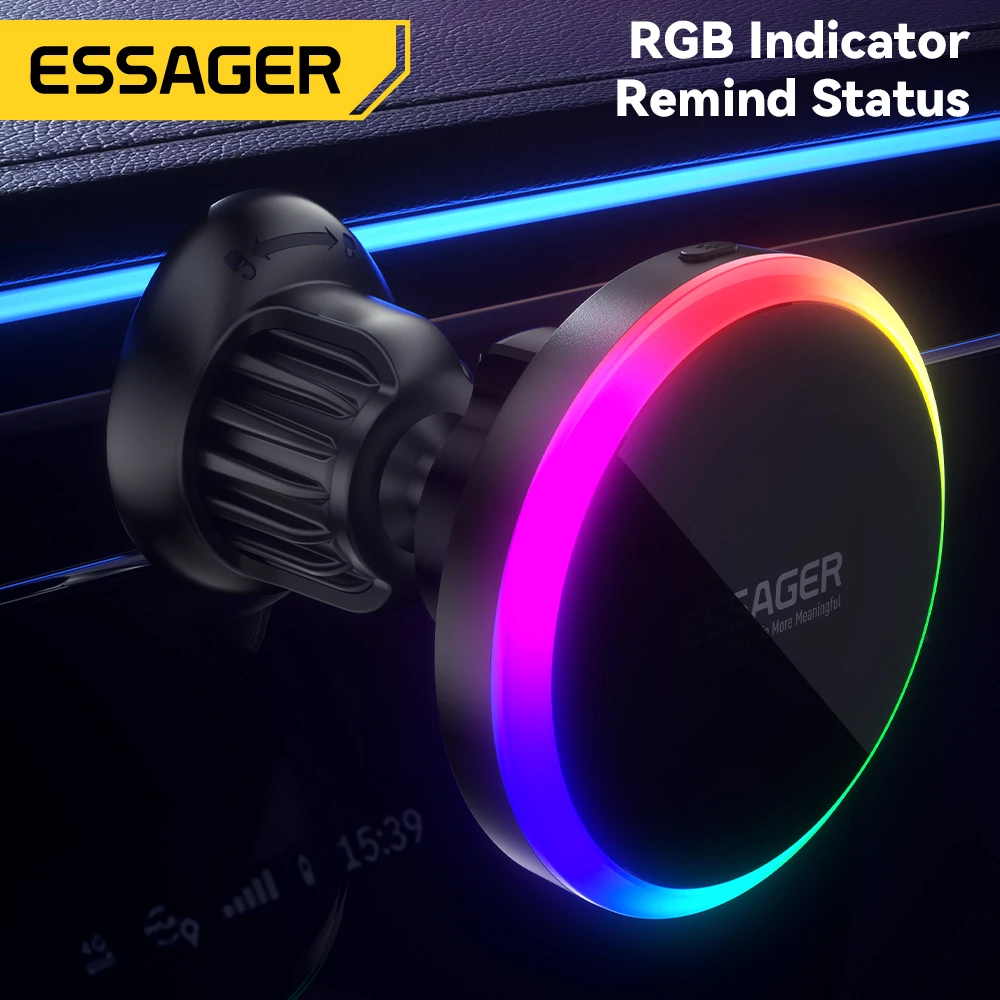 Essager RGB supporto magnetico per telefono da auto Qi 15W caricatore Wireless Macsafe per iPhone 15 14 13 supporto universale per telefono Samsung
