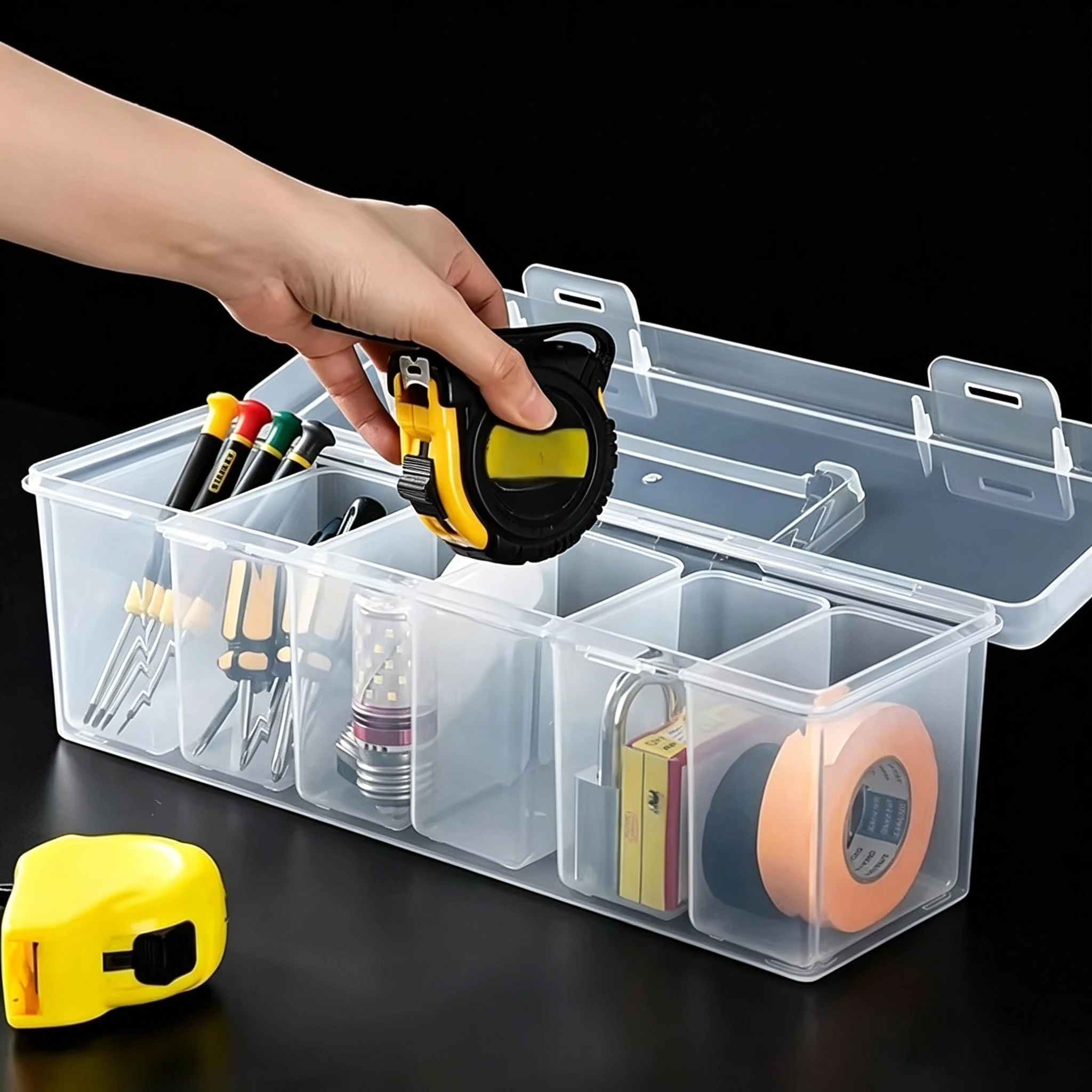 1/7pcs 공구 부품 보관 상자 세트, 가정용 다중 칸막이 투명 공구 정리함, 렌치, 하드웨어 액세서리