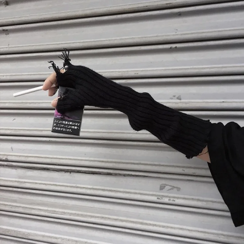 New 1Pair Punk Broken Slit Gothic Unisex Glove Fingerless Cuff Ninja Sport Hole Mitten Cool Women Men Hollow Out Rock Gloves