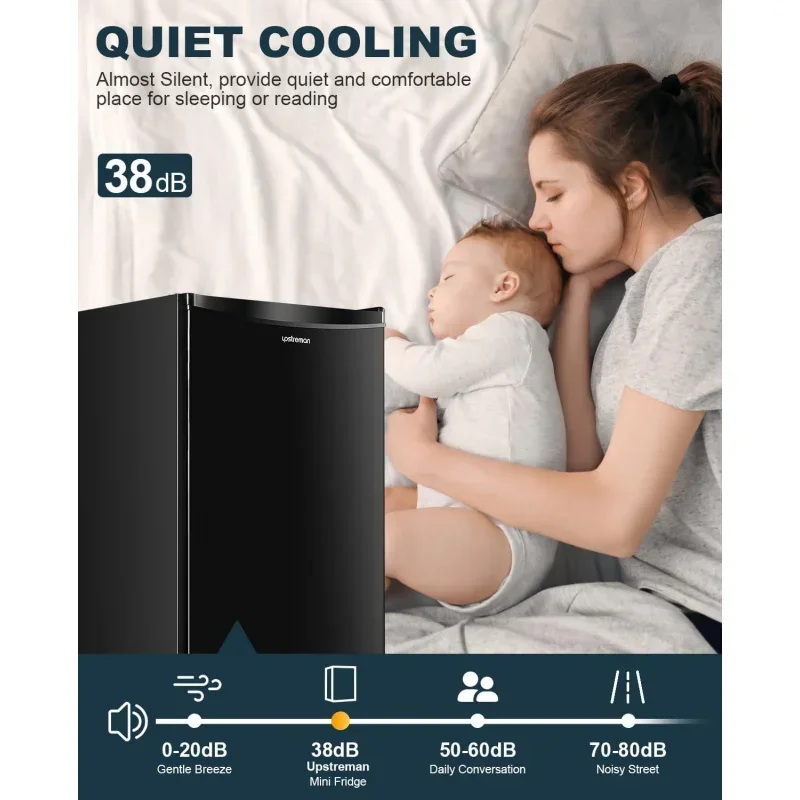 QWUpstreman 3.2 Cu.Ft Mini Fridge with Freezer Single By Mini Fridge Adjustable Thermostat Refrigerator fo Bedroom Office
