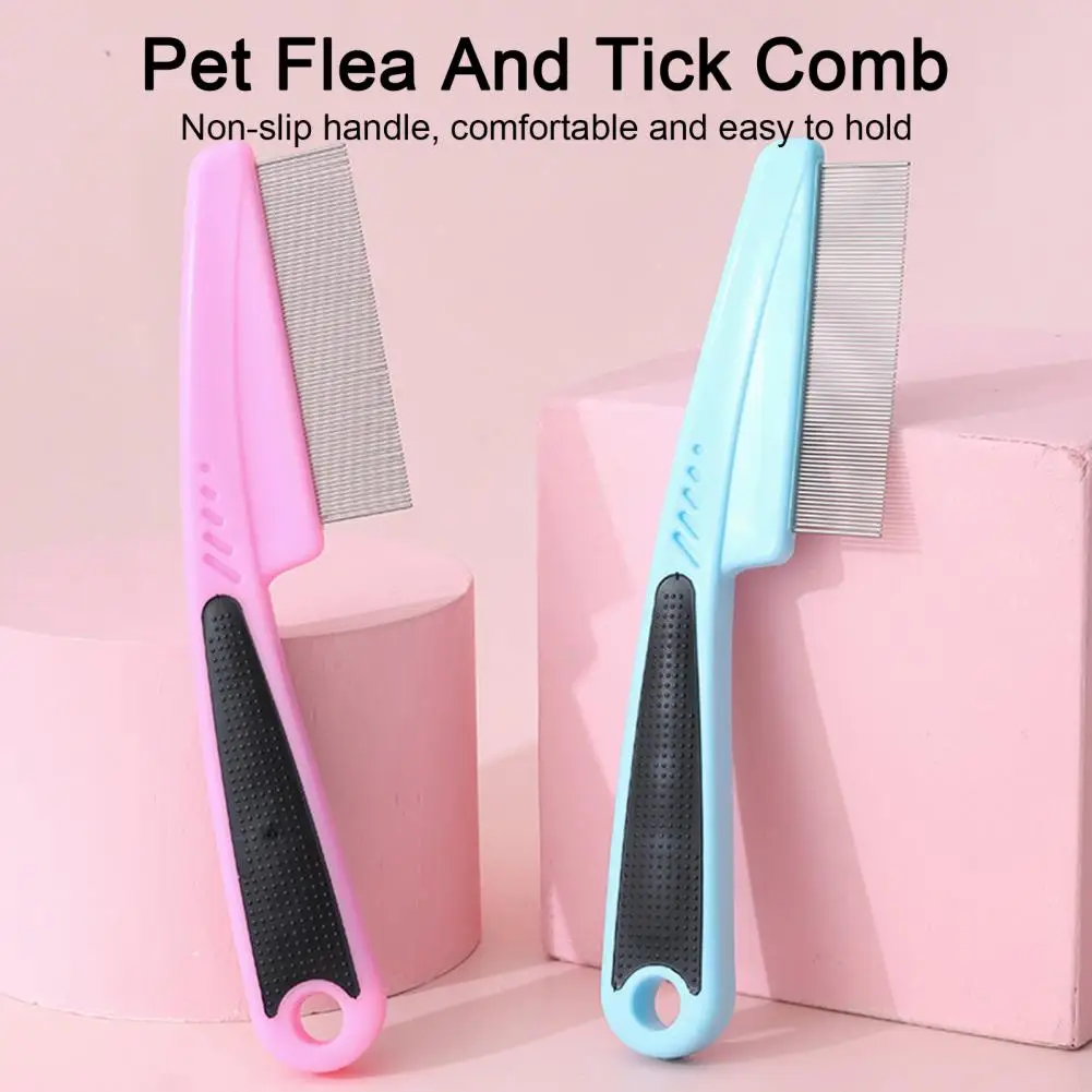 

Pet Hair Detangling Comb Durable Long-handled Pet Flea Comb with Storage Dog Cat Tooth Comb for Easy Flea Removal for Pets