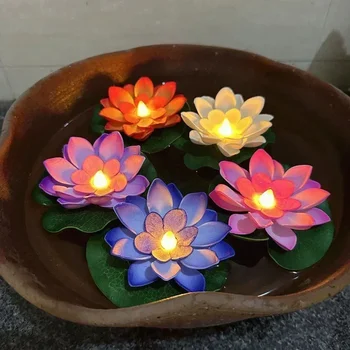 6PCS LED Multicolor Lotus Sensor Night Lamp Floating WaterGlow Flower Lamps Garden Fish Tank Decor Festive Wishing Lotus Light 1