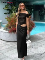 Weird Puss Ruched Irregular Dress Women Mesh Patchwork Slash Neck Short Sleeve Skinny Stretch Trend Elegant Long Bodycon Outfits - Image 5