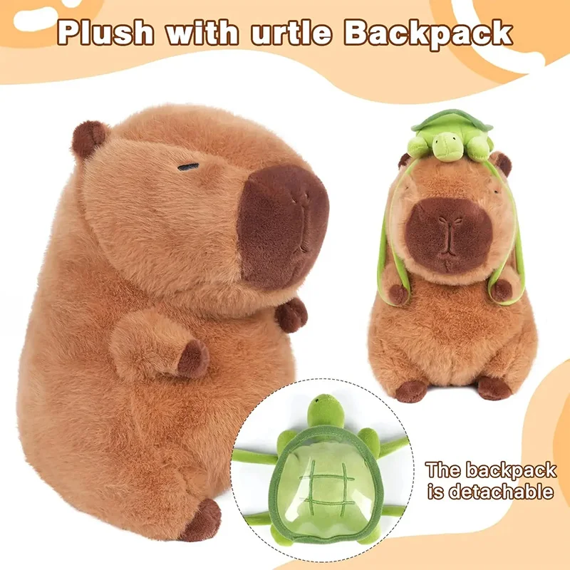 Capybara Stuffed Toys Pet Cute Capybara Plush with TurtleBackpack Kawaii Capibara StuffedAniamls Toys Keychain Bag Charms Giftsfor Kids Brown