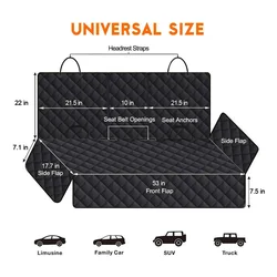 Waterproof Black Dog Car Seat Cover Hammock - Dirt Resistant Pet Travel Protector (Black)