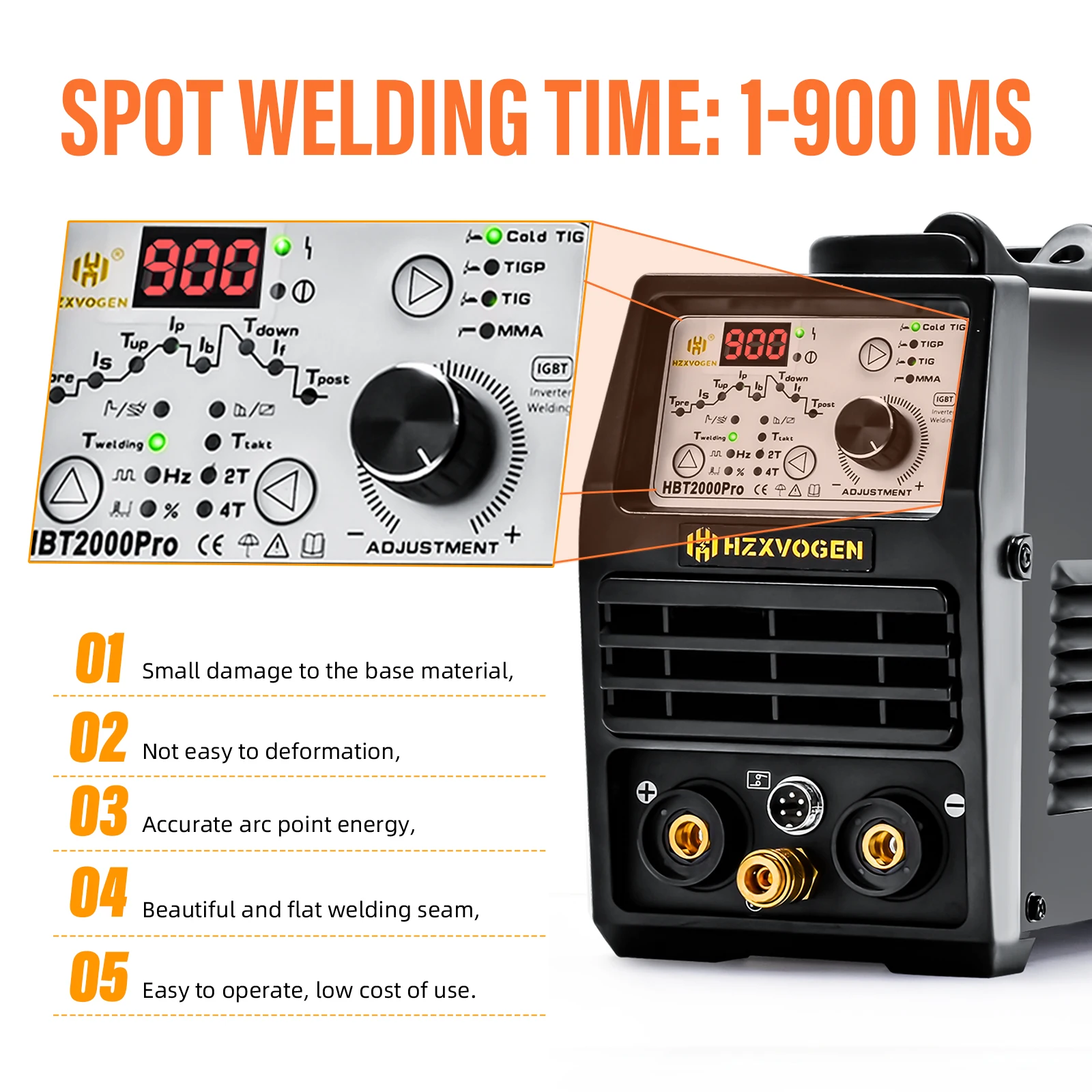 Welding machine HZXVOGEN 200A cold TIG pulse welding machine 1-900ms adjustment HF spot TIG welder ARC MMA stick welder
