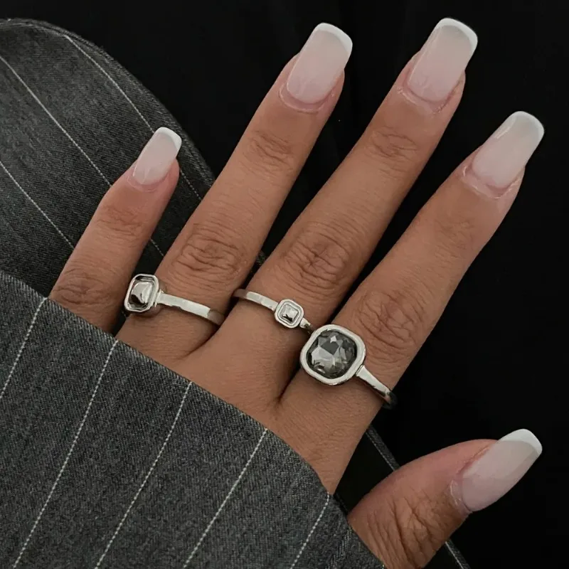 Minimalist Acrylic Rhinestone Open Ring for Women Korean Fashion Geometry Adjustable Knuckle Ring Party Jewelry Lady Gifts