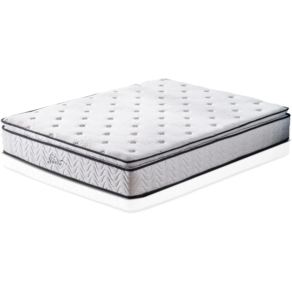 Short Queen Mattress 11.4 Inches Pillow Top Pocket Spring RV Hybrid Mattress, Memory Foam Innerspring Firm Mattress 6