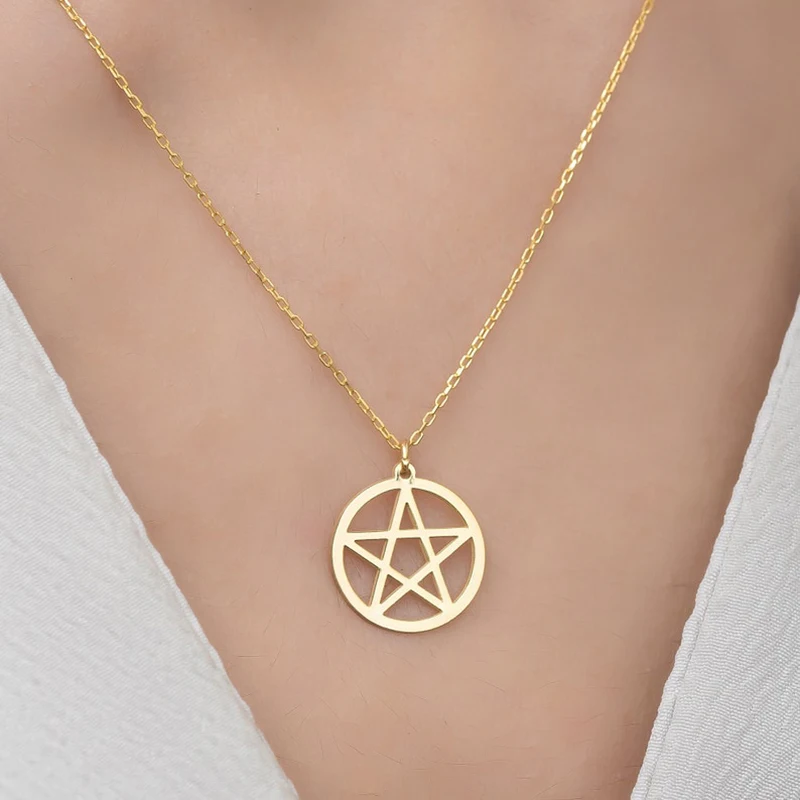 

Pentacle Star Necklace For Women Stainless Steel Jewelry Geometric Minimalist Pendant Choker Necklaces Para Mujer