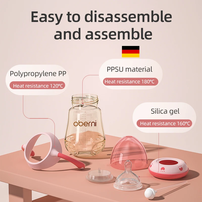 Oberni Baby Bottle Feeding Set for PPSU Materials 150ml+240ml Wide Neck with supper soft Silicone nipple
