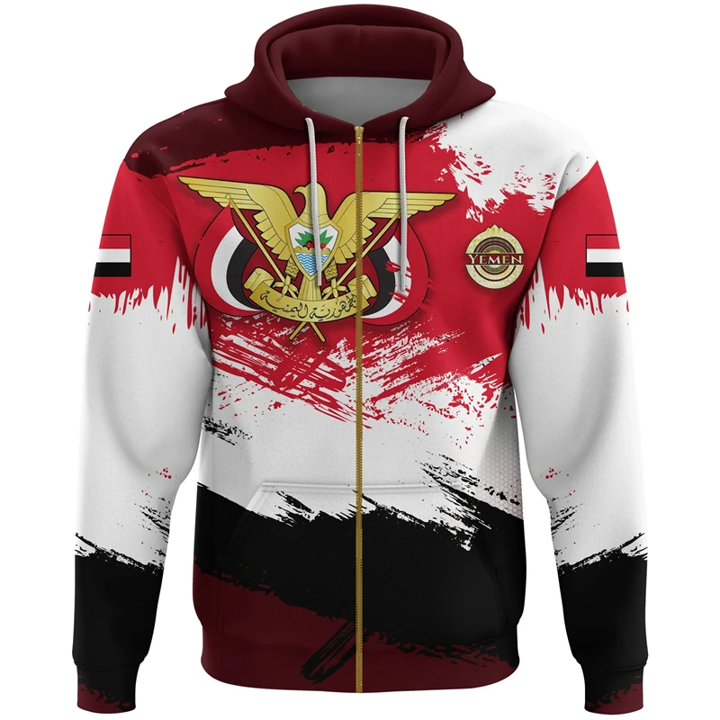 Sudadera con capucha vintage para hombre, con estampado de bandera de Yemen, moda urbana, manga larga, gran tamaño, emblema YE, ropa Y2k, sudaderas con cremallera
