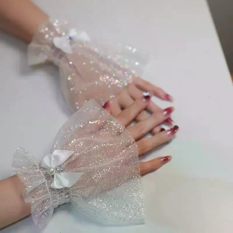 Attrezzatura fotografica per unghie Fiocco corto Polso in rete Maniche finte Polsino falso decorativo per sposa Articolo in tulle Nail art Scatta foto di sfondo - immagine 4