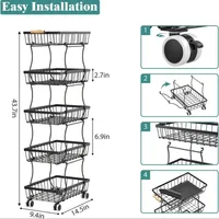 4 Tier Stackable Metal Vegetable Storage Rack with Wheels Rotating Corner Kitchen Organizer Basket for Potato Onion Banana Frui 3