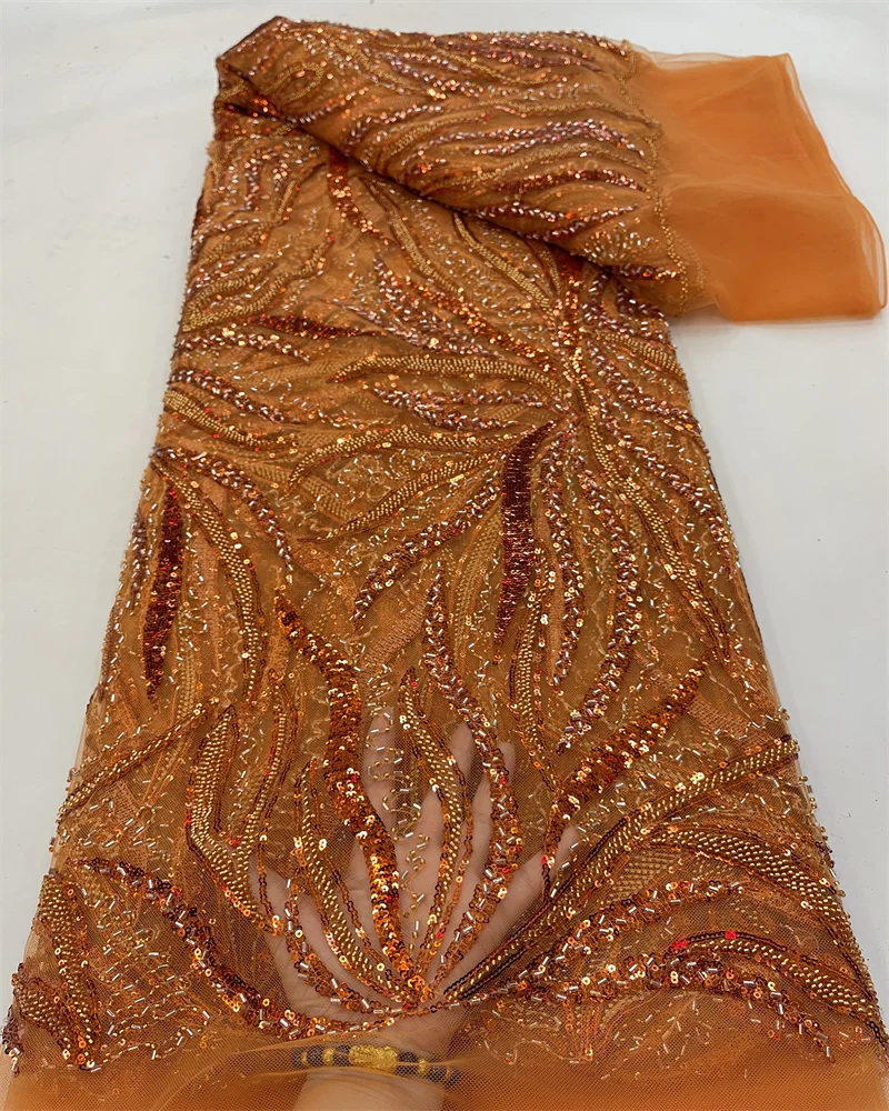African Lace Fabric 2023 High Quality French Mesh Lace Fabric Luxury Beads Sequins Nigerian Lace Fabrics For Wedding Dress
