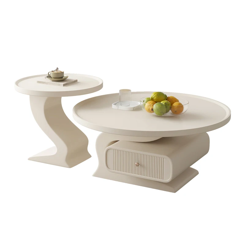 

French Cream Style Coffee Table Living Room Home Small Apartment Light Luxury Modern Simple round Coffee Table