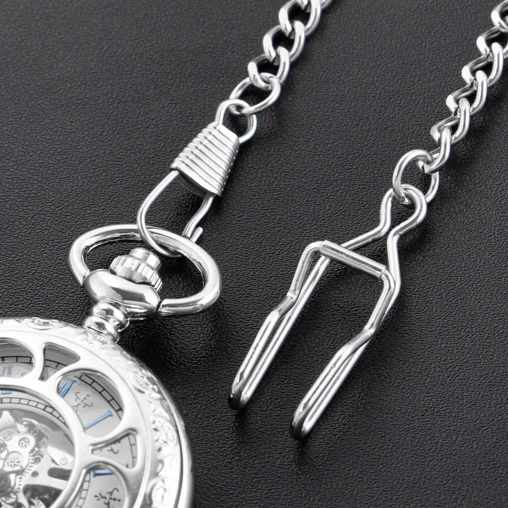 Pocket Watch Chain Watch Parts Luxury Silver Pocket Watch Chain 37.5cm All Stainless Steel Chain Vintage Antique Necklace Men Women Accessories