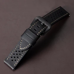 Timeless Cowhide Leather Watch Strap - Quick Release, Breathable Design - 22mm (Black)