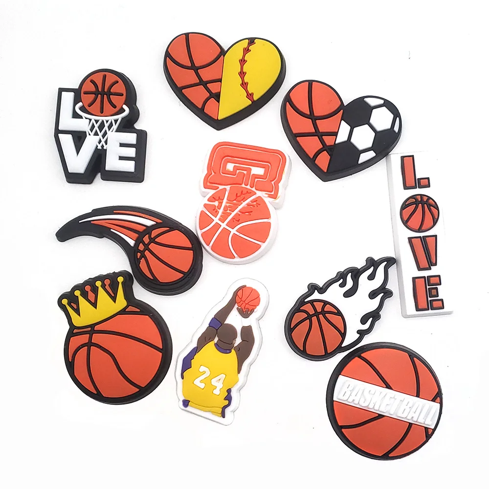 10 Pcs/set basketball Croc Charms PVC shoe Decoration Cute Sandals Shoes  Accessories jibz DIY for Boys Kids Christmas Gift Set