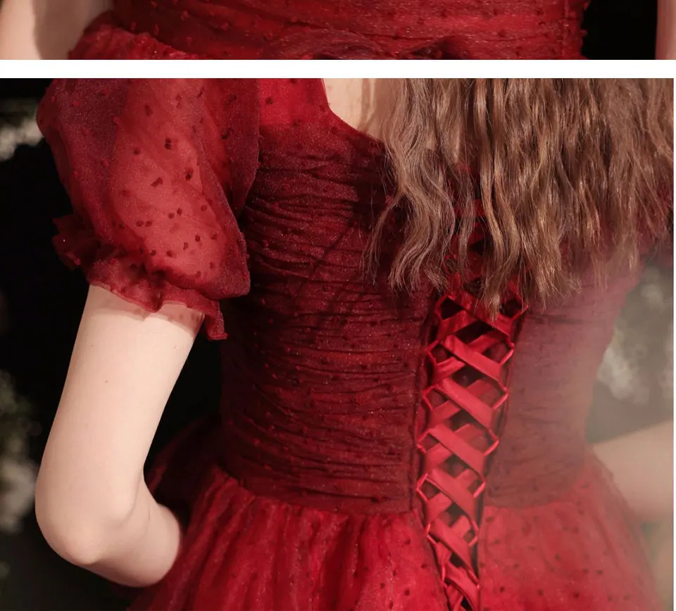LAMYA Burgundy Tea Length Prom Dresses Cap Sleeve Evening Party Gowns Plus Size Elegant Beading Vestido De Festa short formal dresses