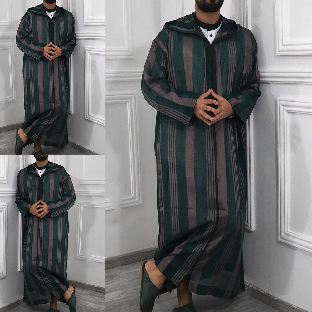 Clothes Men Robe Summer Thobe Arabic Vintage Caftan Dubai Hooded Jubba Kaftan Long Sleeve Men Kaftan Patchwork