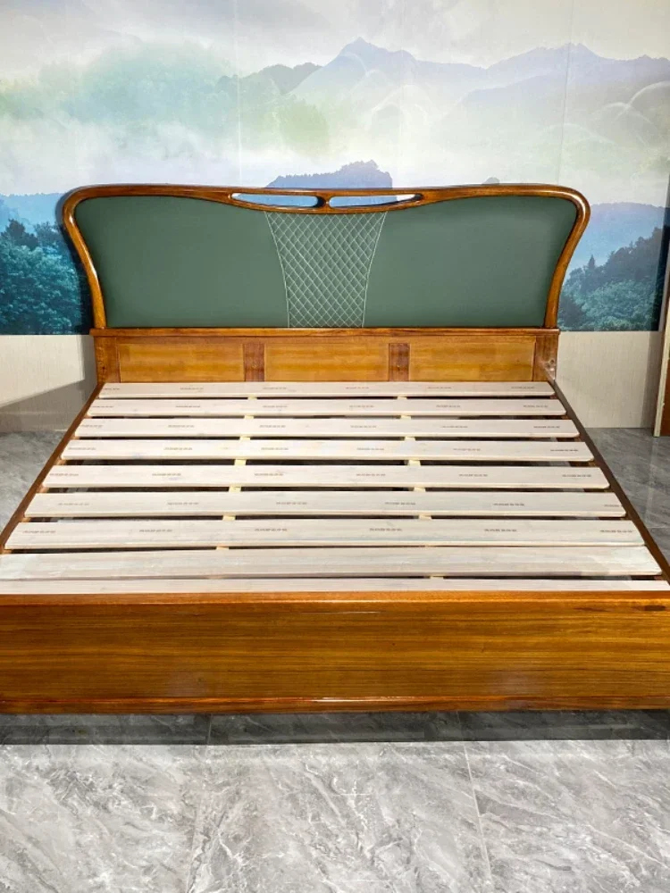 1Ugyen Wood Simple Modern Solid Wood Bed Small Apartment Leather Double Bed Bedroom Furniture
