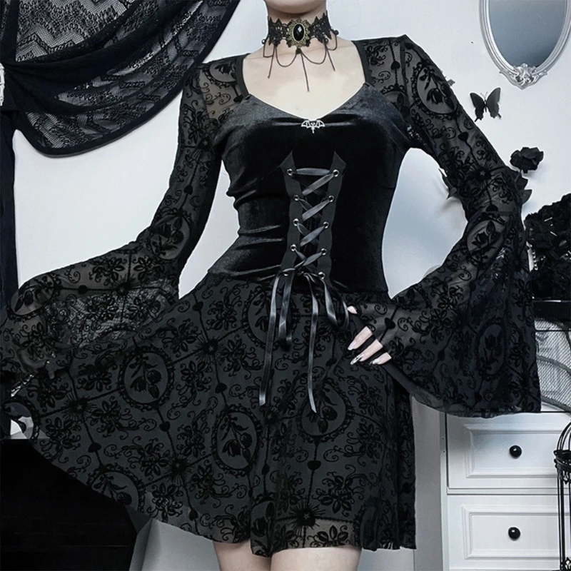 

Long Sleeve Dress Gothic Bodycon Dresses Elegant Fitting Long Skirt