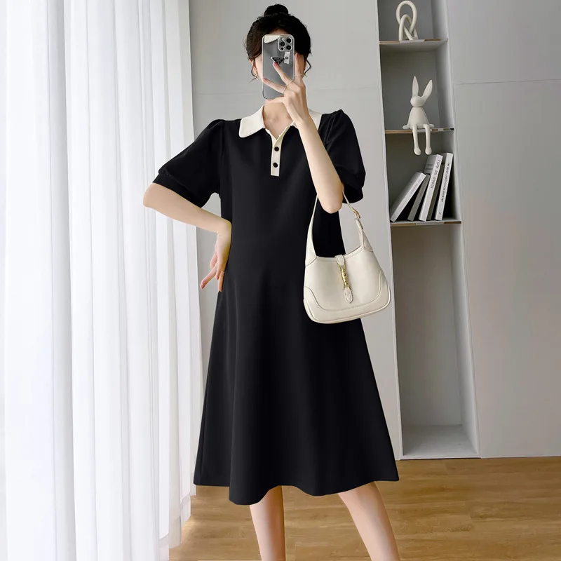 Maternity Summer New Color Collision Polp Collar Loose Thin Short-Sleeved Mid-Length Summer Dresses Maternity Summer Dresses 6 Maternity Summer New Color Collision Polp Collar Loose Thin Short-Sleeved Mid-Length Summer Dresses Maternity Summer Dresses - Image 6