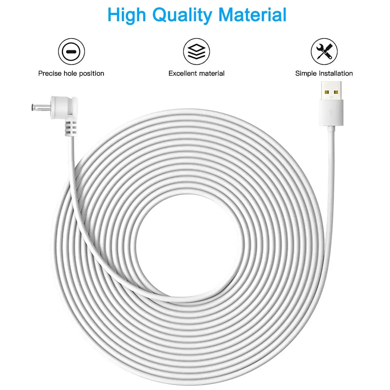 25ft/7.6m Weatherproof Charging Cable with Fast USB Charger for Outdoor Security Cameras