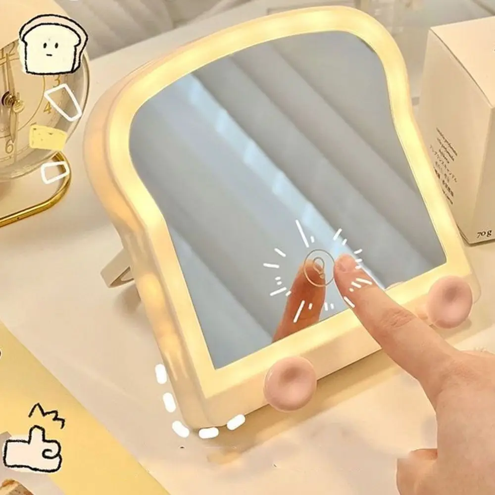 Bread Shaped LED Makeup Mirror Cute Luminous USB Cable Beauty Mirror Rechargeable Adjustable LED Daylight Vanity Mirror Home daylight