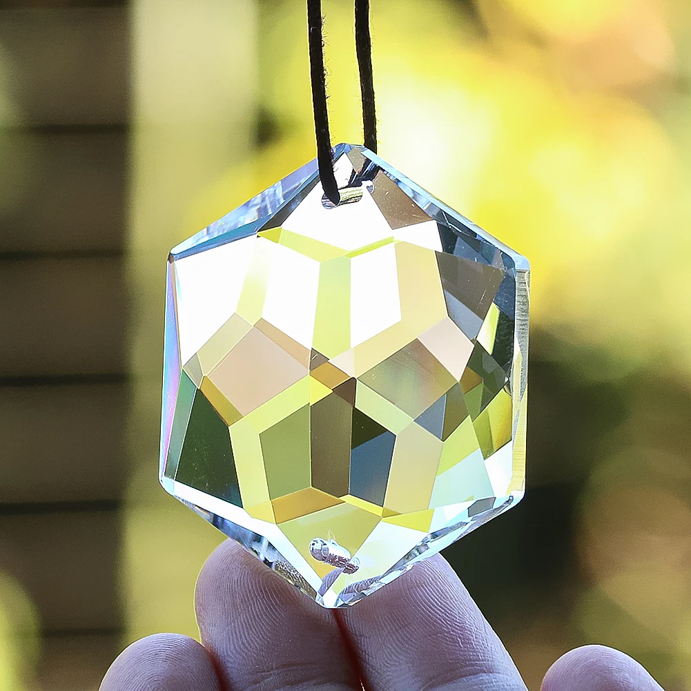 48MM Laser Faceted Prism Hexagram Star of David Metatron Clear Glass Crystal Chandelier Curtain Dangle Rainbow Sun Catcher Decor crystal sun catcher chandelier crystal drops