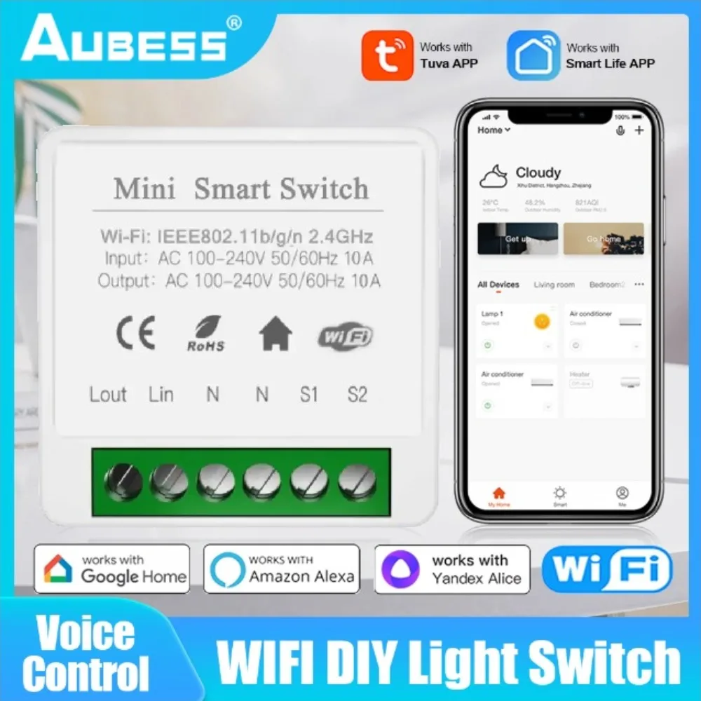 

Умный мини-выключатель с Wi-Fi, 10 А