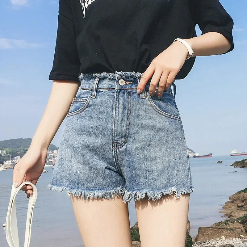 

Jean Shorts Women's High Waist Denim Shorts Ripped Raw Hem Jean Shorts Casual Summer Cut Off Street Short with Pockets