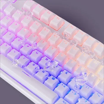 104 키 반투명 키캡 레이아웃 로우 프로파일 화이트 키캡, 블랙 백라이트 크리스탈 엣지, DIY 기계식 키보드 키캡