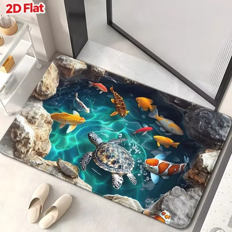 3DVisualIllusionTurtleandFishPondWelcomeMatwith3DFishSwimmingDesignSuitableforFrontDoorPorchCarpets-AliExpress15