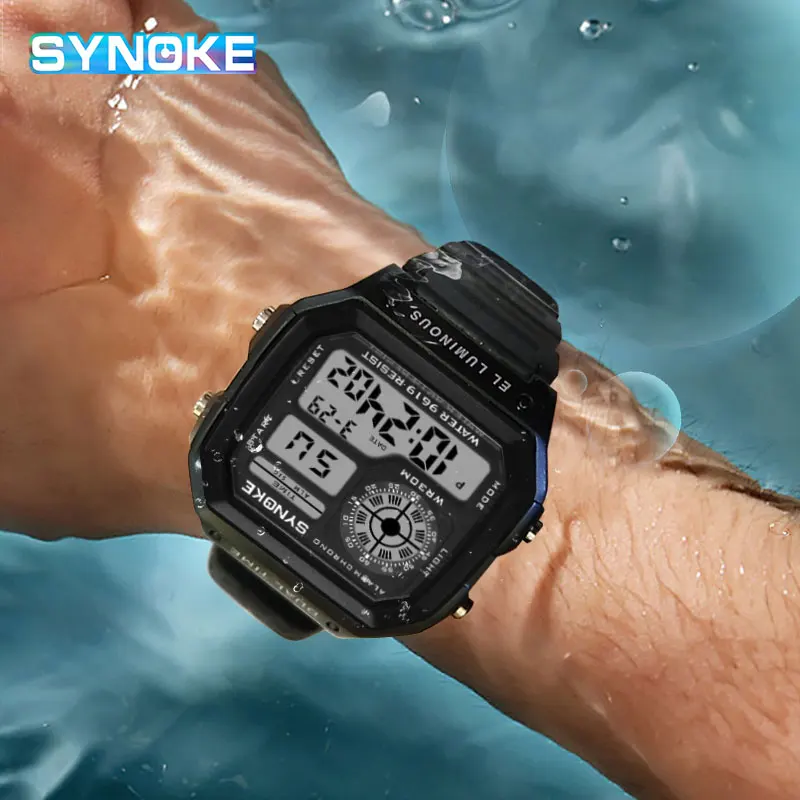 SYNOKE – montre numérique Led pour hommes, étanche, en Nylon, de luxe, sport, grand réveil