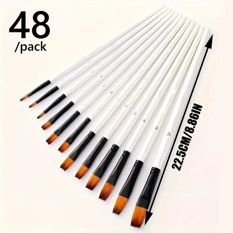 48Pcs 나무 손잡이 그림 브러시 예술가 초보자를위한 부드러운 나일론 Bristles 페인트 브러시 오일 수채화 아크릴 그림 D2RC