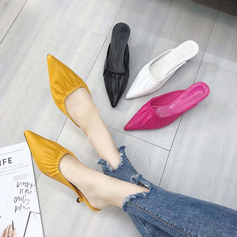 

New Women Slippers Thin Heel Slides Women Summer Sandal Slip On Mule Shoes Brand Design Slipper for Female