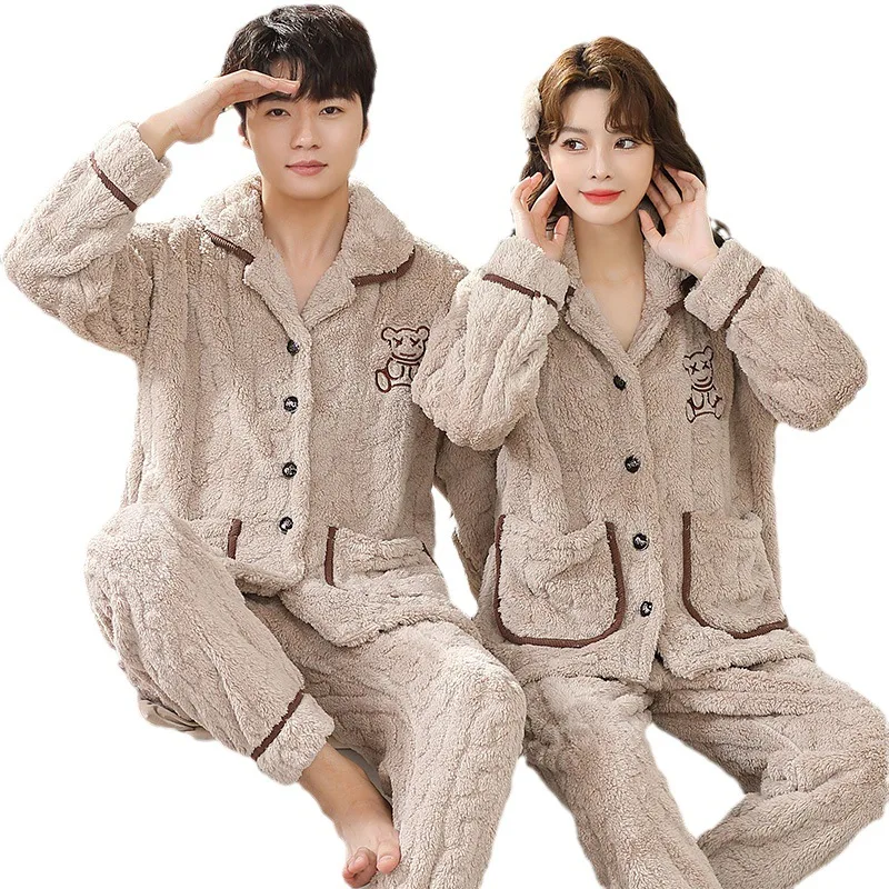 Man Pajamas Set Pajama Large Size 6Xl Man Warm Winter Lovers Nightwear Sleepwear Night Outfit Flannel Pajamas Set Thick Nightwear Long Sleeve