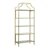 Gold Satin Finish Metal Bookshelf 5 Tier Glass Shelving Unit Office Kitchen Living Room 30"x14.49"x70.87" Assembly Required 1