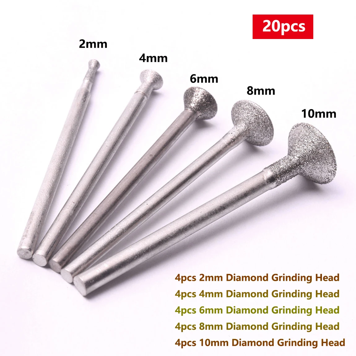 20Pcs Diamond Abrasive Burr Grinding Bits Abrasive Head for Stone Jade Carving Polishing Engraving Tools Dremel Accesories