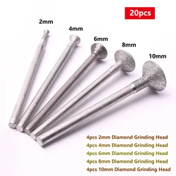 20Pcs Diamond Abrasive Burr Grinding Bits Abrasive Head for Stone Jade Carving Polishing Engraving Tools Dremel Accesories