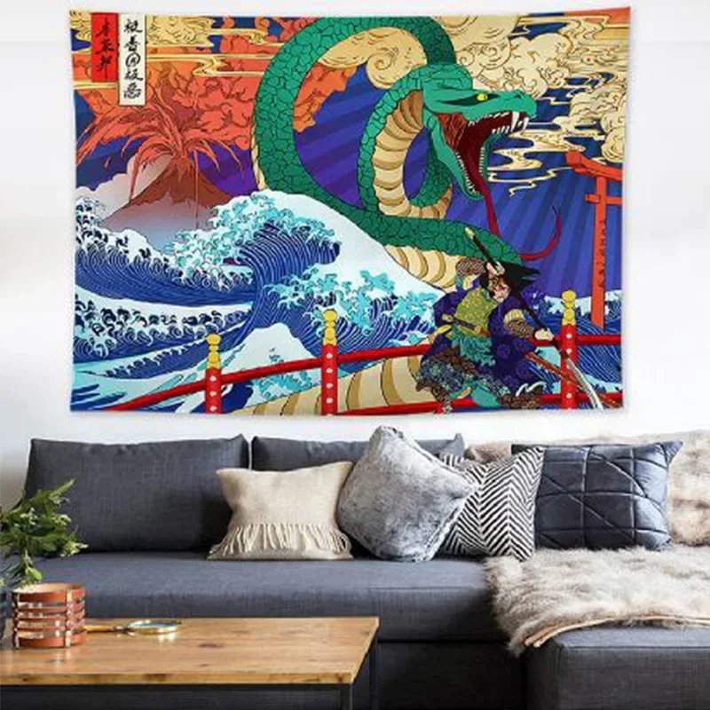Great Wave of Kanagawa Tapestry Wall Hanging Whale Wall Carpet Tapestries Cloth Mandala Boho Bedspread