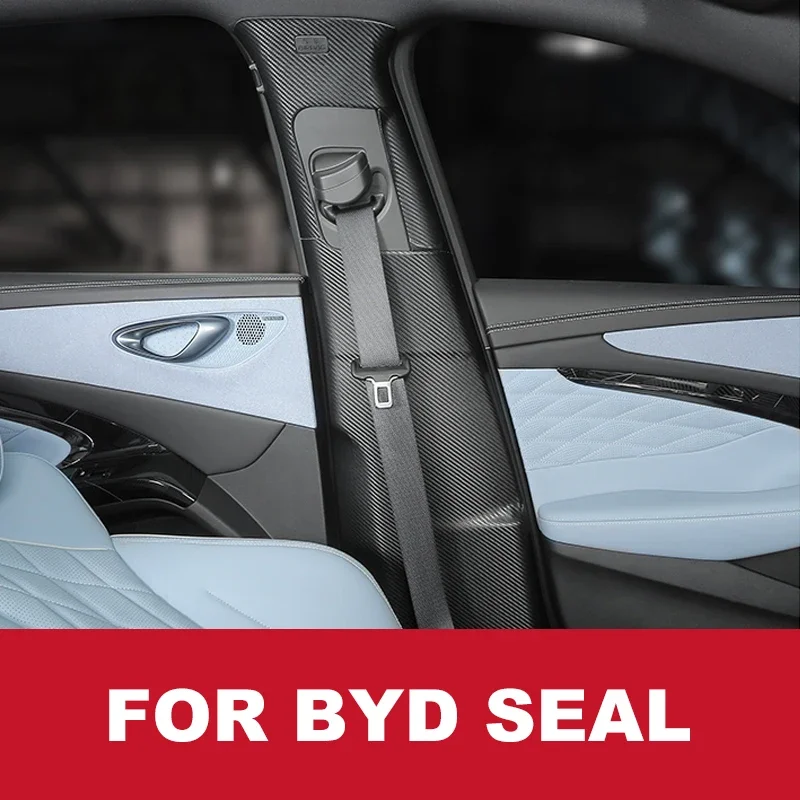 

Car Sticker Seat Belt Collision Avoidance Carbon Fiber Leather Inner Door B Pillar Protector For Byd Seal 2023