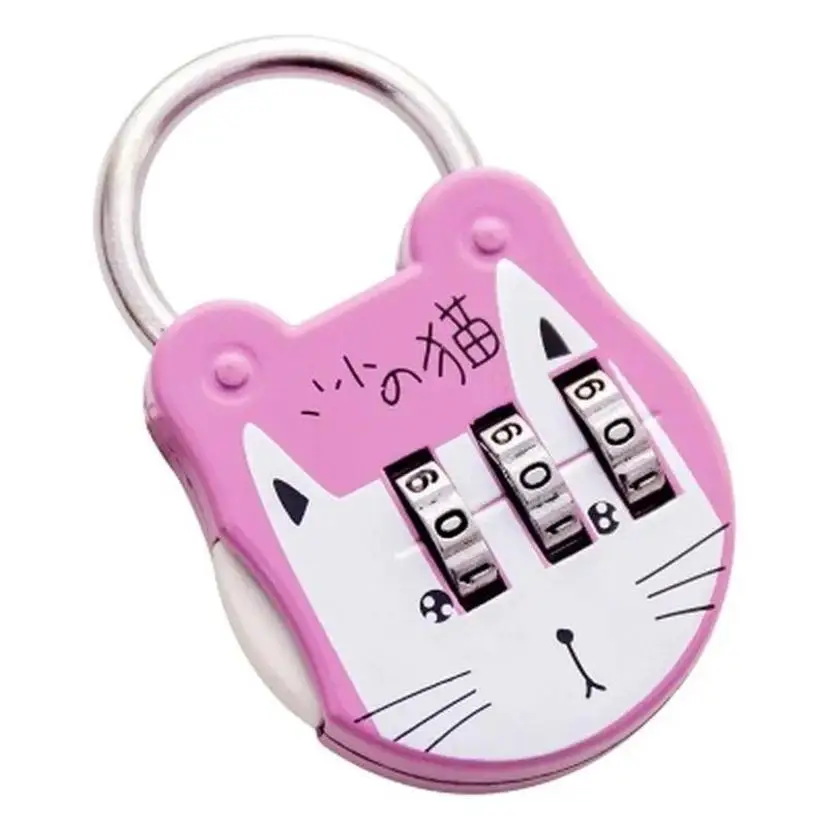 1 Pcs Cute Cat Luggage Padlock Suitcase Backpack Password Lock Cartoon Mini Keyed Padlock Journal Notebook Handbag Code Locks