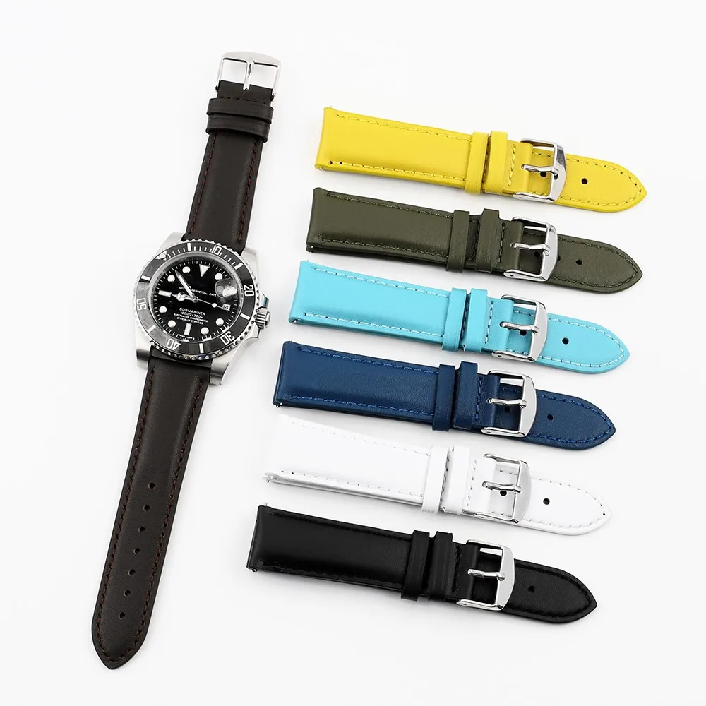 Vintage Genuine Leather Watchband - Green Gray Blue Replacement Wristband