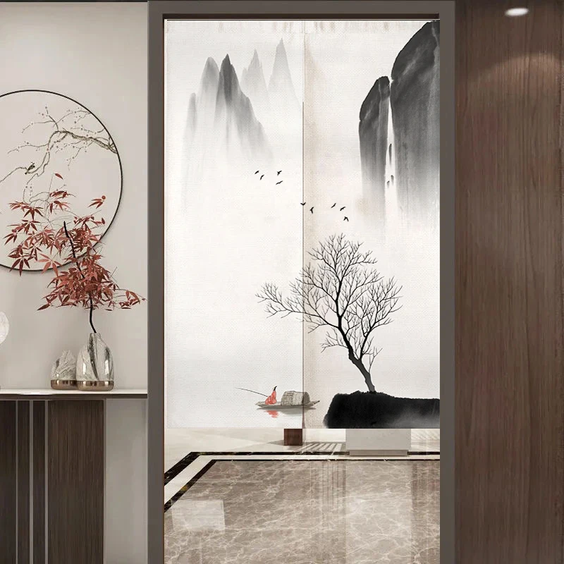 Chinese Landscape Painting Door Curtain Partition Home Decor Curtain for Bedroom Free Hanging Curtain for Kitchen Living Room 5