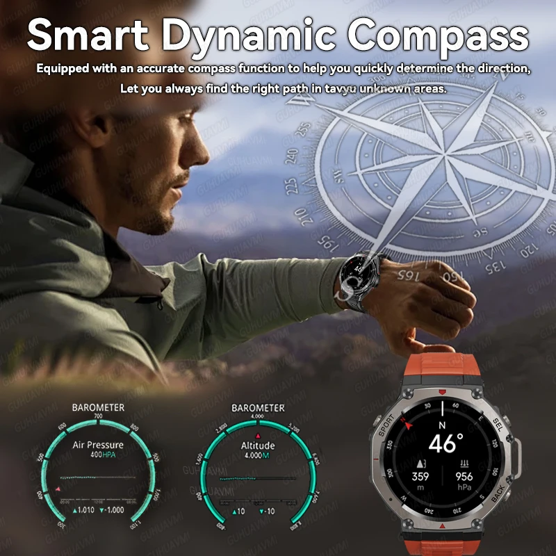 Military Smart Watch T-Rex 3 Bulit-in GPS Compass Altimeter Barometric 10 ATM IP69K Waterproof AMOLED Bluetooth Call Smartwatch 5