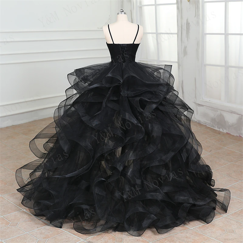 Quinceanera Dresses Ruffles V Neck Spaghetti Straps Sweet 15 Girls Short Front and Long Train Vestidos De Quinseanera