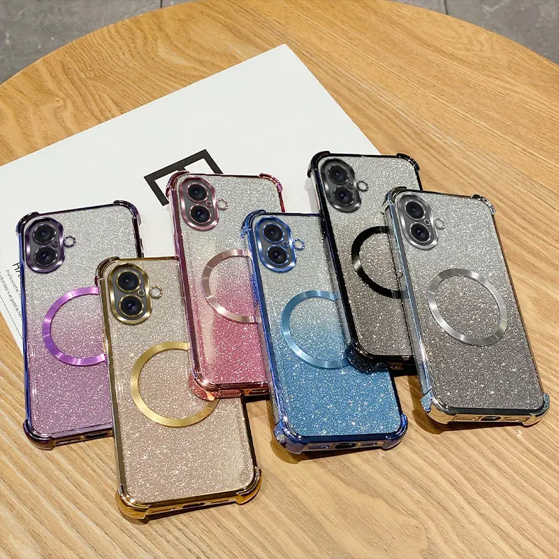 Coque de téléphone à anneau magnétique antichoc pour iPhone 16 15 14 Plus 13 12 11 Pro MAX XS MAX XR X 7 8 16 Plus SE 2020 2022 Coque à paillettes_voghion.com